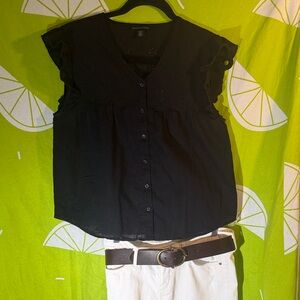 Saks Fifth Avenue Black Eyelet Button-Up